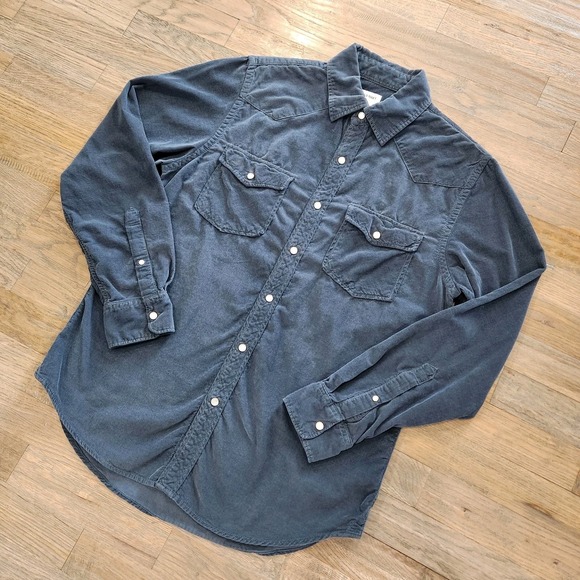 Vintage Old Navy Mens Small Western Pearl Snap Shirt Micro Corduroy Blue‎ Gray - Picture 1 of 8